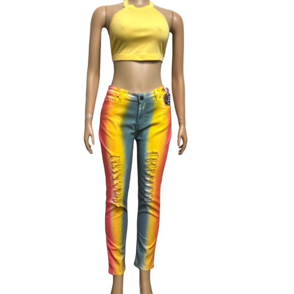 GLORY DENIM Tie Dye Ripped Jean - Red - Yellow - Green  size 15 - Picture 11 of 12